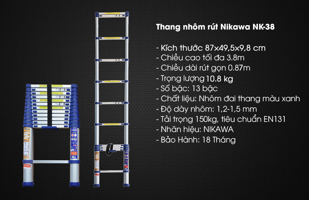Thang nhôm rút Nikawa NK-38 Chính hãng